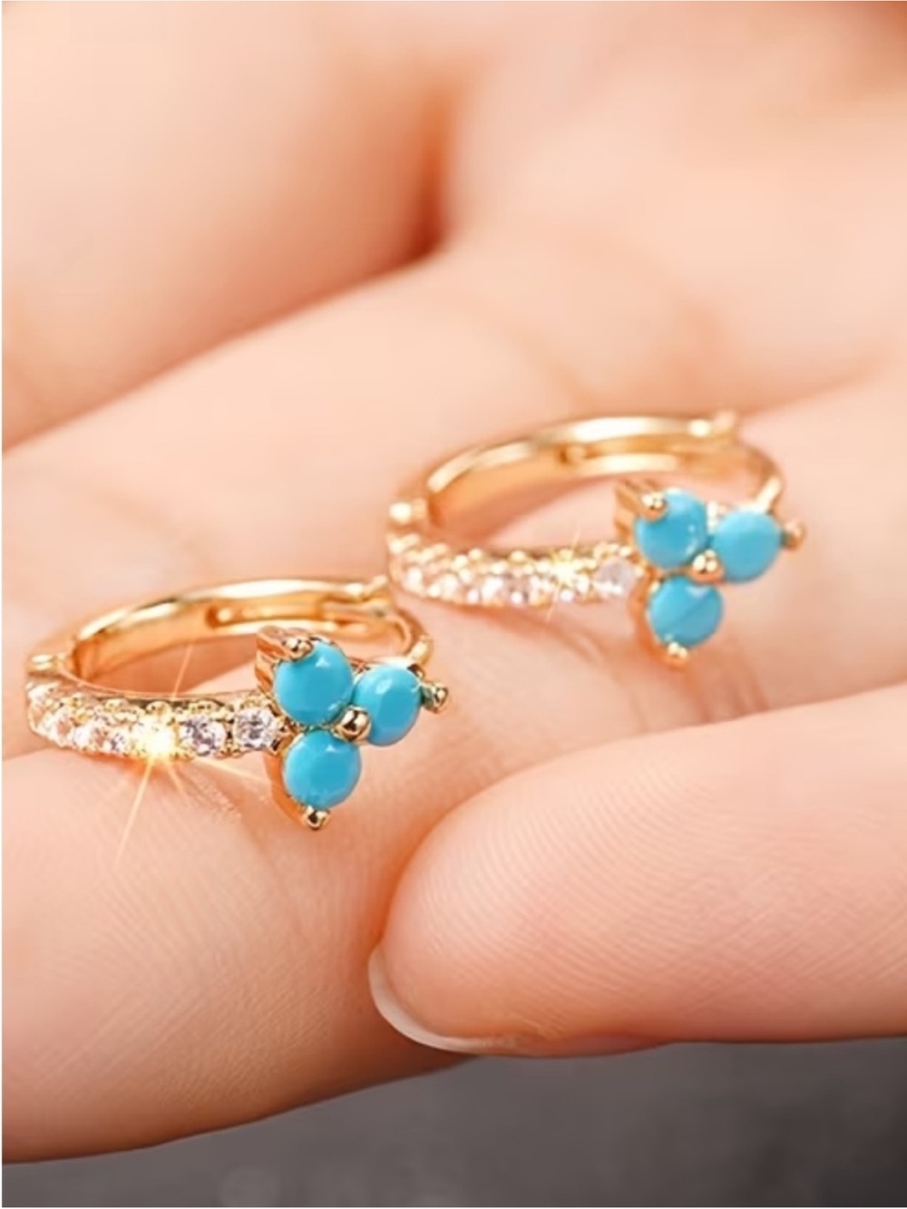 Gold-Plated Turquoise Cluster Hoop Earrings - Women Jewelry
